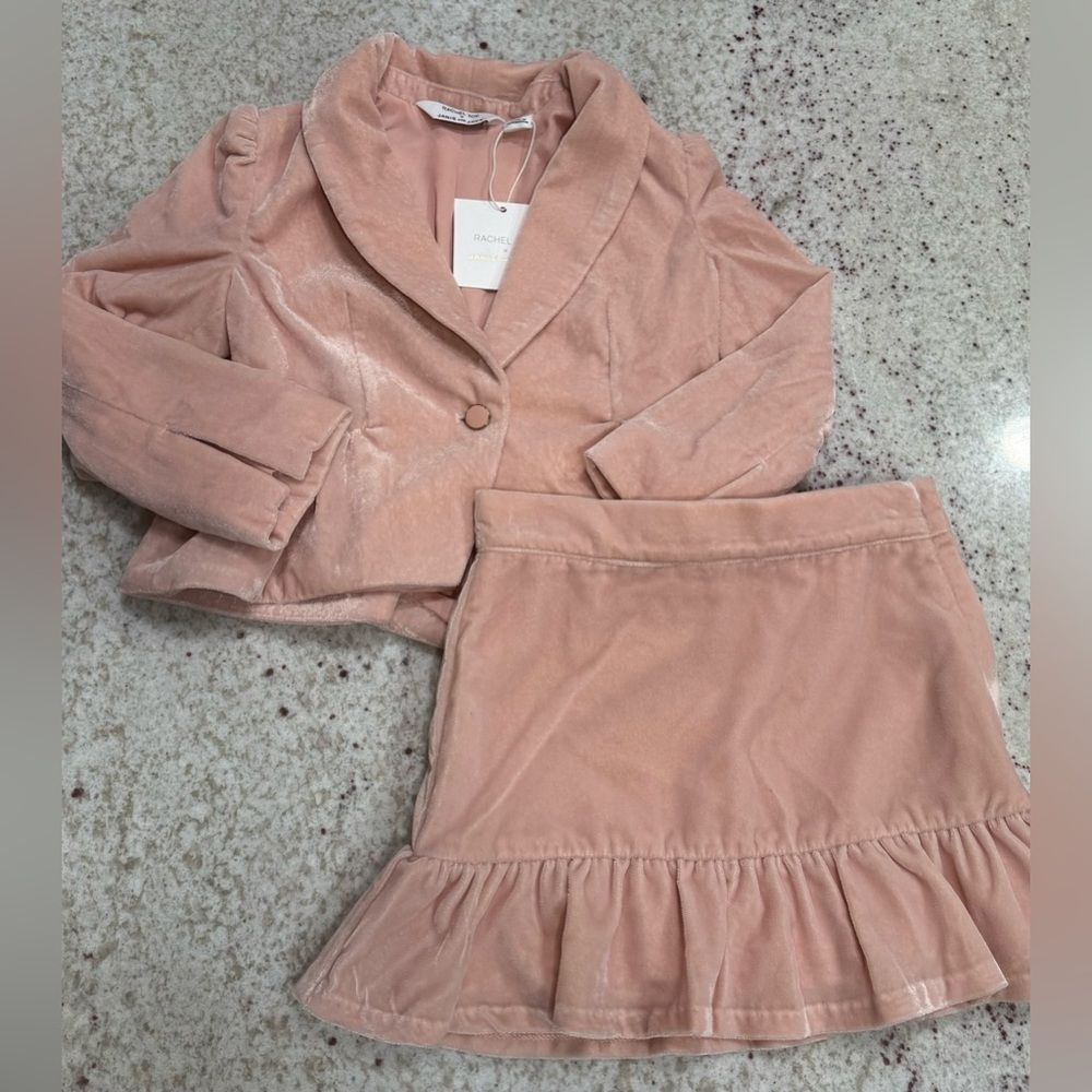 NWT Janie and Jack x Rachel Zoe Pink Velvet Blazer and Skirt Set
